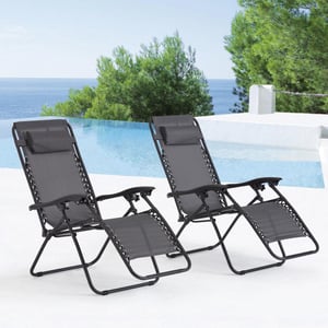 Manihi - Lot de 2 transats relax noir et gris foncé