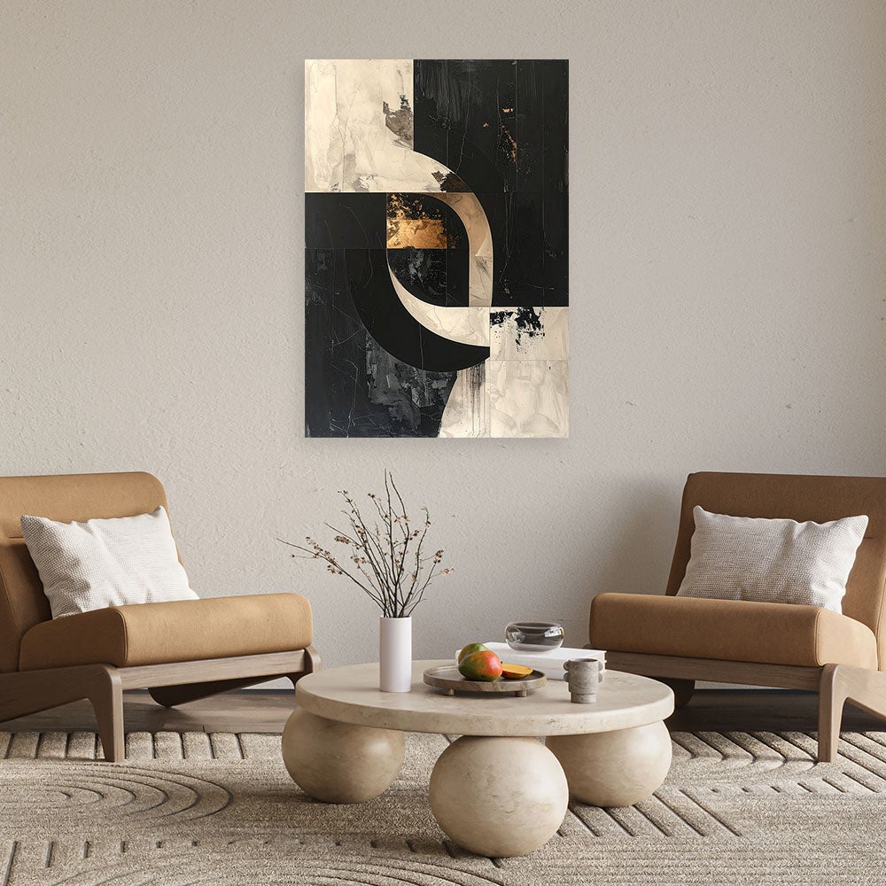 Obraz do salonu sypialni biura hotelu, Abstrakcja geometryczna czarny złoty 40x60 - 2