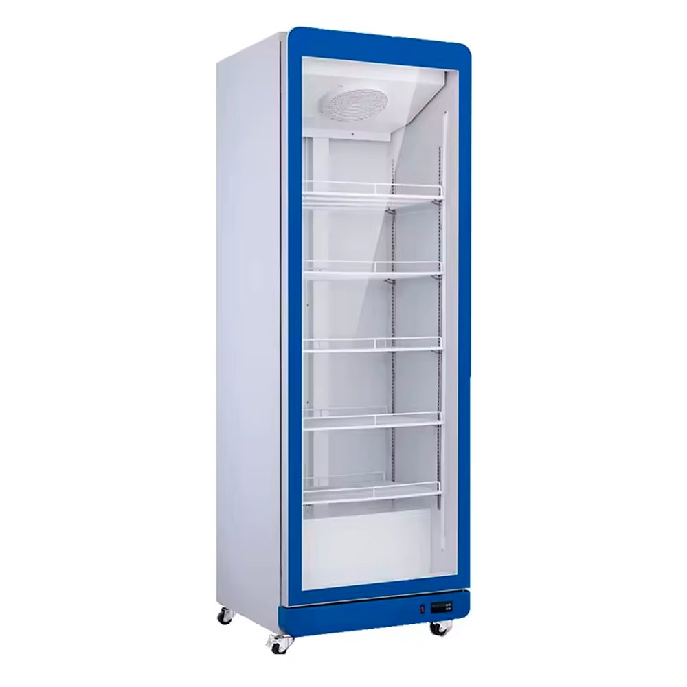 Romux® armario expositor refrigerado md 1 puerta de cristal azul con luz led 600 litros ventilado | frigorifico profesional para bebidas