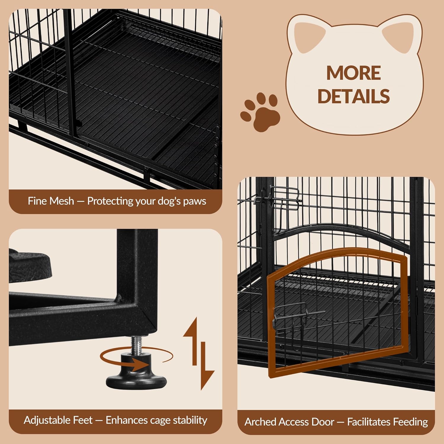 Caixa de Transporte Reforçada para Cães, Gaiola Metálica XL com Porta Lateral e Tabuleiro Removível, Fácil de Limpar, Caixa para Animais, Preta - 7