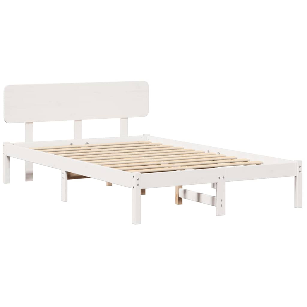 Łóżko Drewniane Białe Rama Łóżka Ze Stelażem Drewniana Łóżko Do Sypialni Pokoju 140 x 190 cm