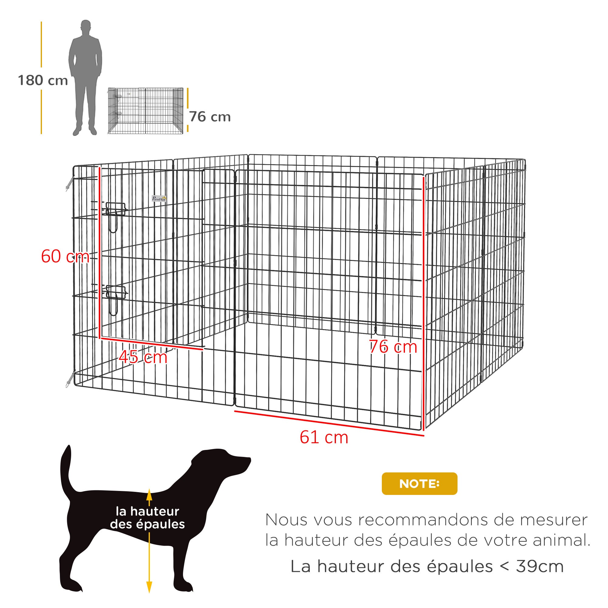 Parc enclos modulable pour chiens et petits animaux 61 x 76 cm, noir ...