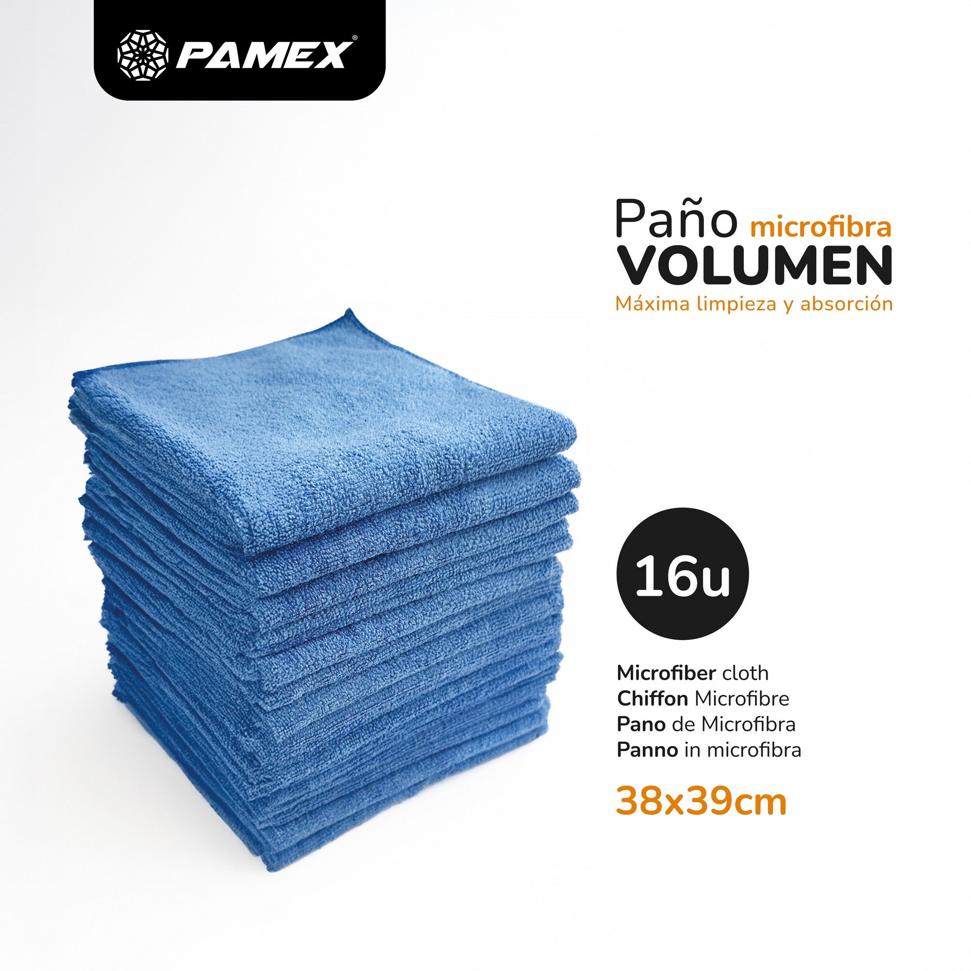 PAMEX - Paños Microfibra Volumen Bayetas Azules 38x38cm Máxima Absorción- 16 Unidades - 3