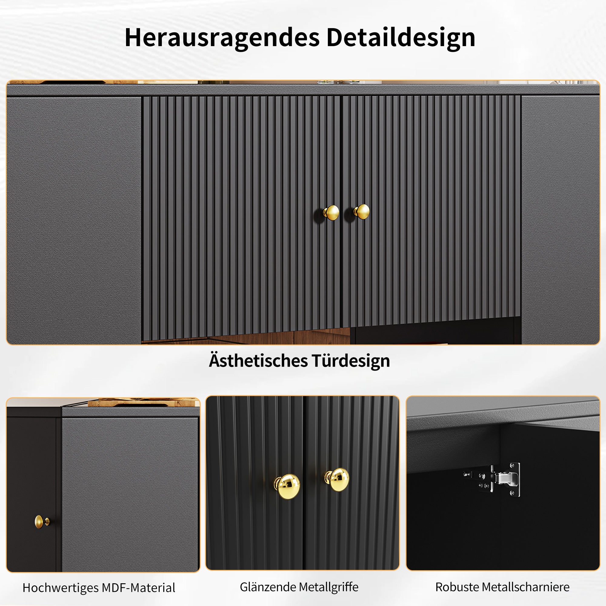 Ilot central de cuisine avec 3 portes, 2 tiroirs et compartiments ouverts - Plateau extensible - 140x40/70x90 cm - MDF - Noir - 6