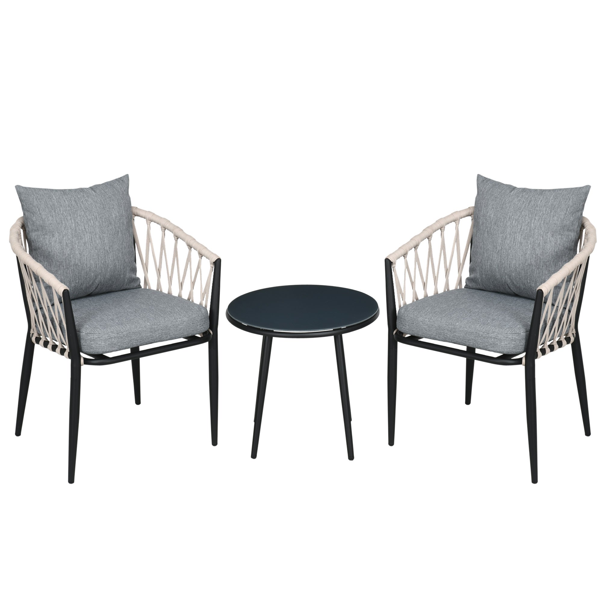 VIANNEY - Salon De Jardin 2 Personnes En Acier - 1 Table Carrée 70x70cm Et 2 Chaises En Textilene Marron 89991875