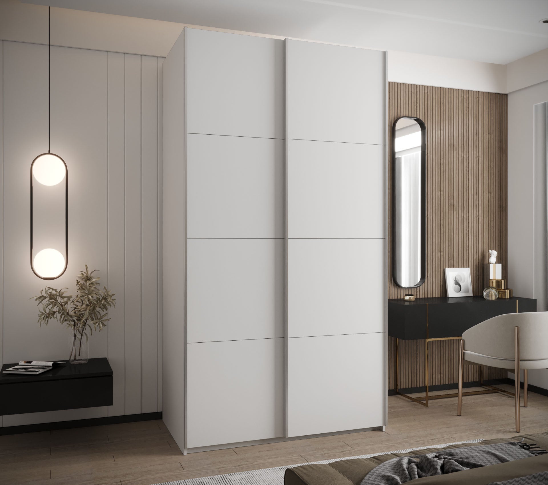 Szafa przesuwna wysoka Lux 1 130 x 64 x 245,5 cm biały + biały + u. srebrny - Abiks Meble - 2