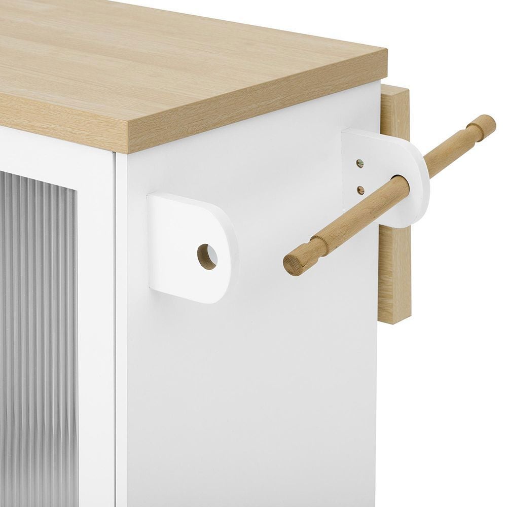 Îlot de cuisine mobile avec table à rallonge et roulettes, chariot avec porte-verres à vin et rangement, blanc - 8