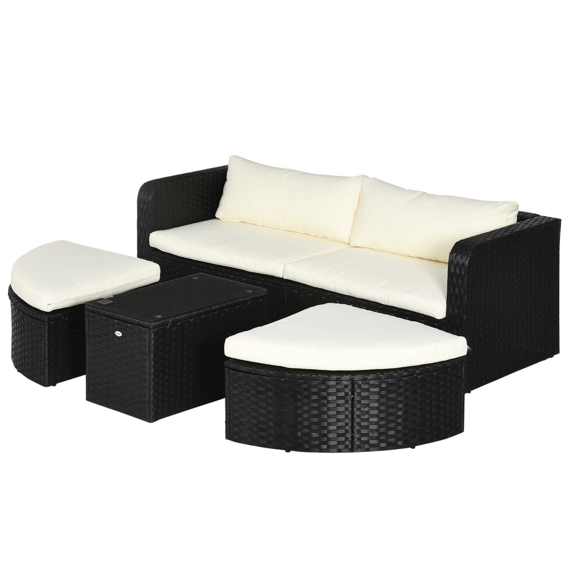Set Giardino Outsunny - 4 Poltrone, 1 Pouf, Tavolino Vetro, Cuscini, Rattan PE