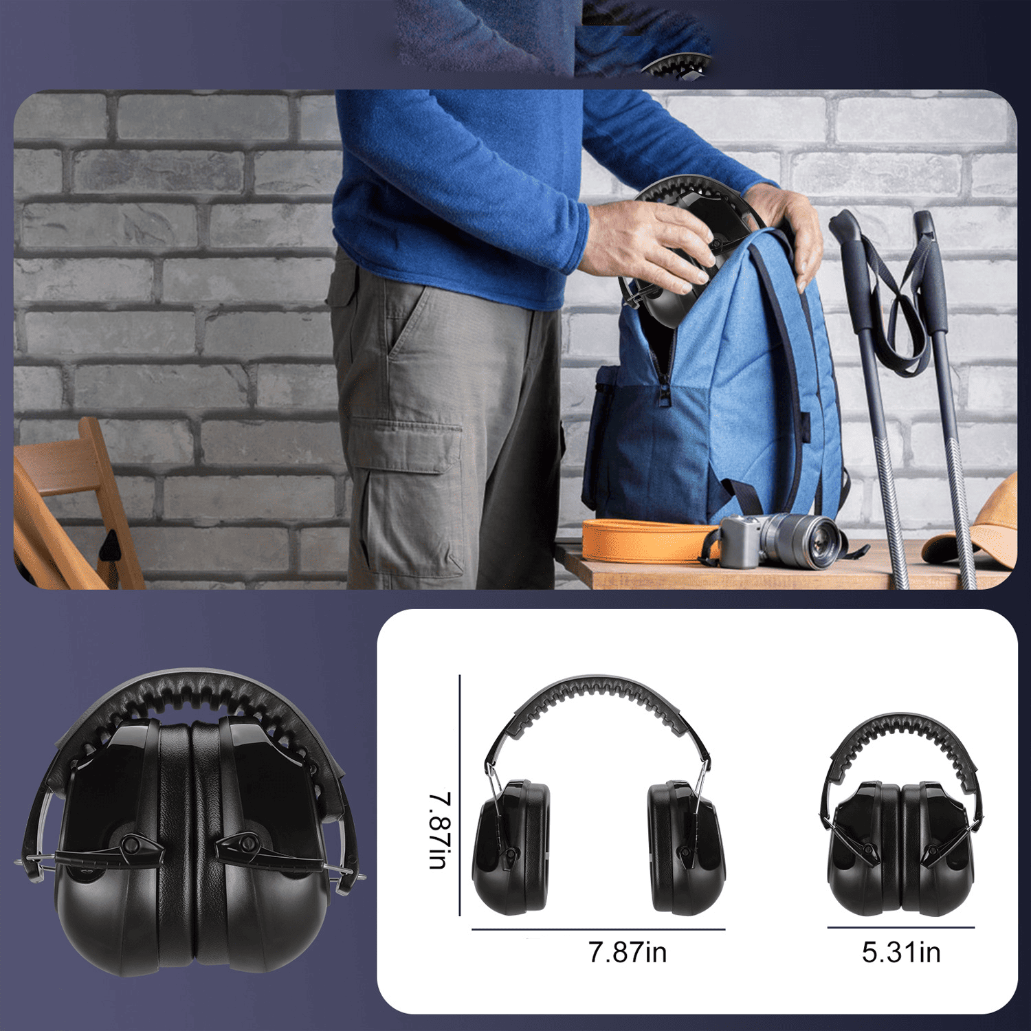 Casque antibruit pliable, recommandé pour une utilisation dans des environnements bruyants de 94 à 105 décibels, noir, 1 pièce. - 2