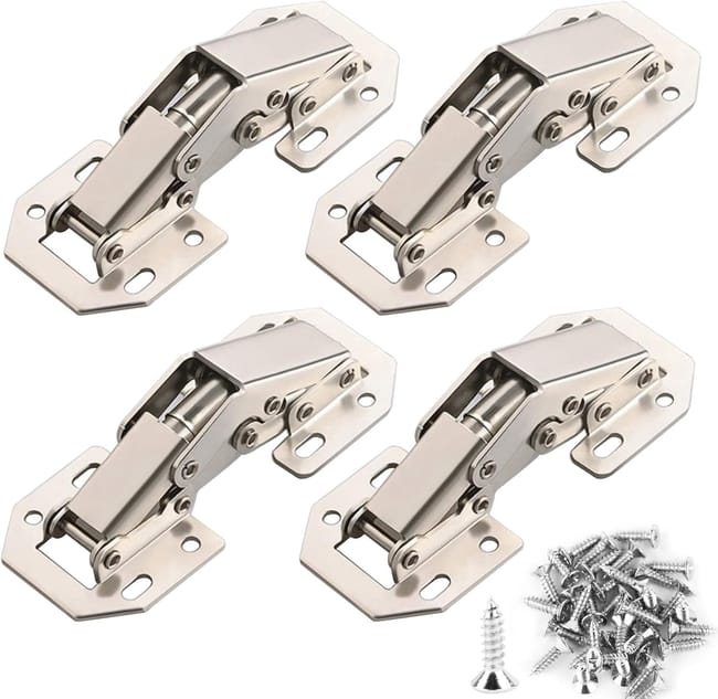 Zawias do drzwi szafek 90 stopni (4 sztuki, ze śrubami, tłumikiem kompresji tłoka, 77 mm x 32 mm)