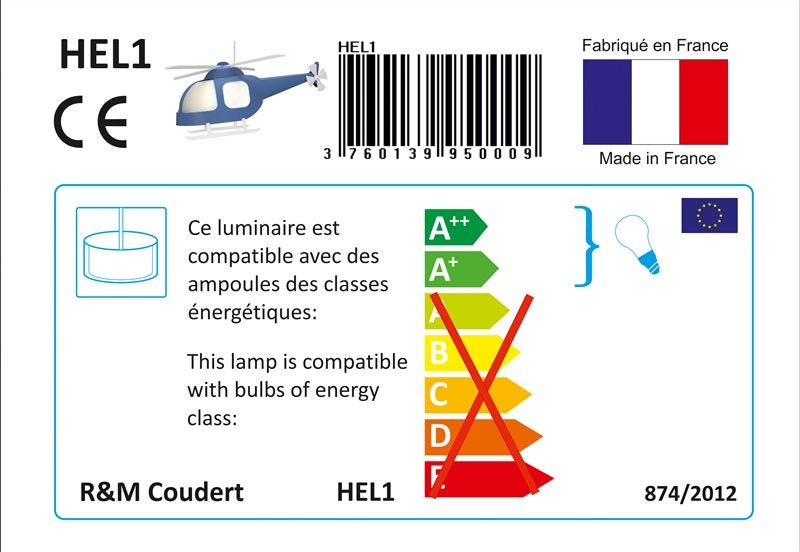 Lampe suspension enfant HÉLICOPTÈRE - R&M Coudert - bleu - 8