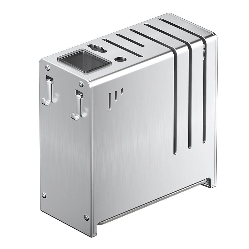 Soporte para cuchillos de cocina de acero inoxidable con cilindro para palillos – Organizador multifuncional, 22,5 x 11 x 24 cm - 4