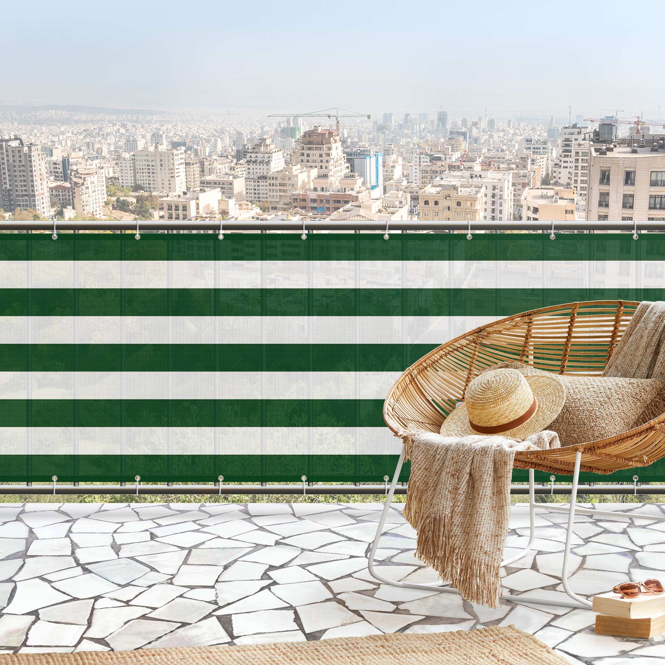 Brise vue brise vent balcon appartement jardin vert H.1,3 x L.1 M avec attaches résistant aux intempéries 270 g/m² mesh 1223 - 2