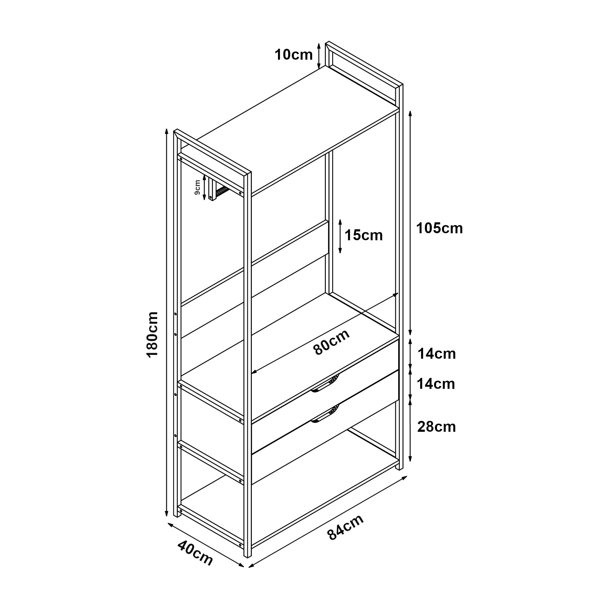 Organizzatore Guardaroba Larem Mobile Porta Abiti con Cassetti - Bianco / Effetto Rovere [en.casa] - 5