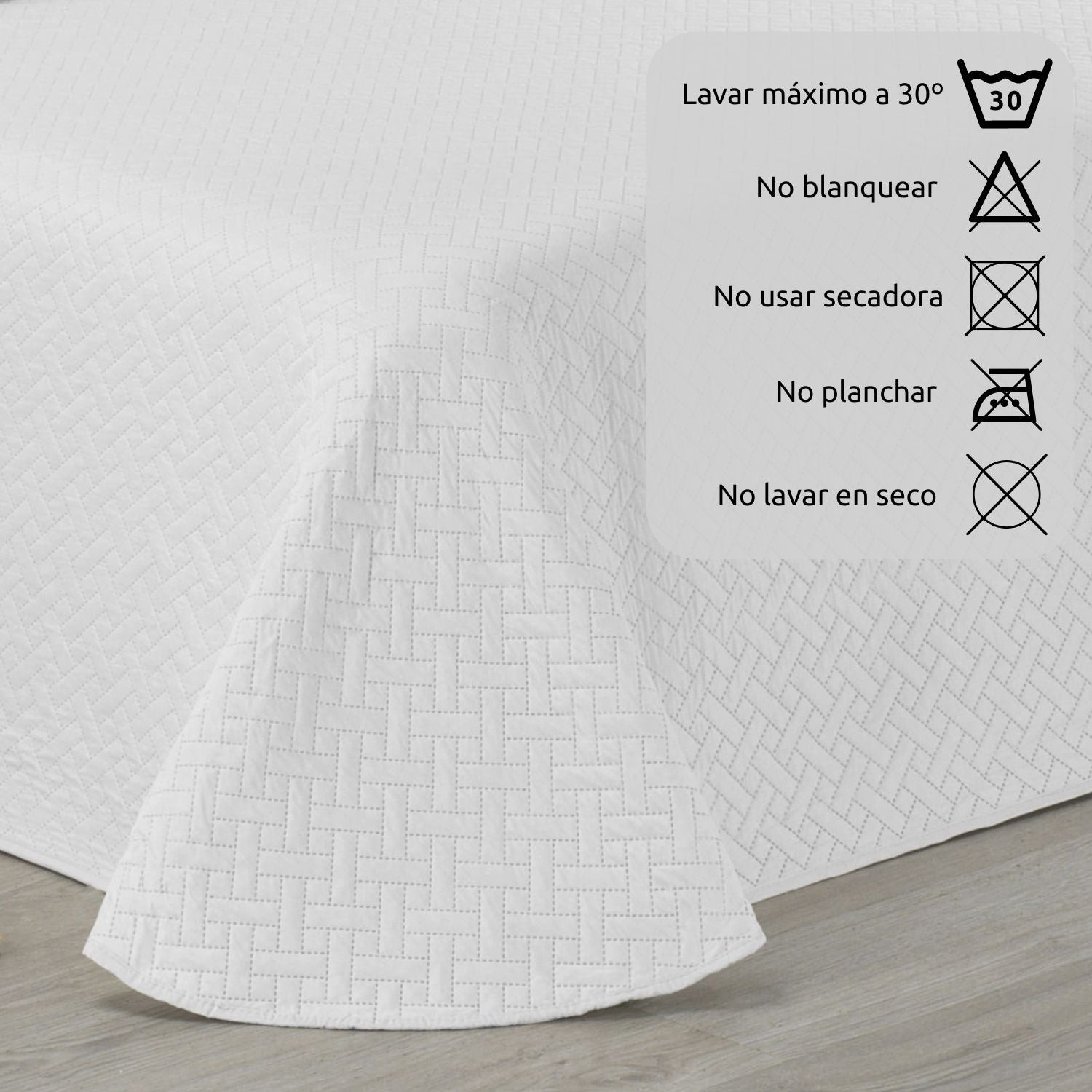 Colcha Bouti Lisa + Fundas Cojines Belmonte Blanco Cama 150 (250x260cm) - 5