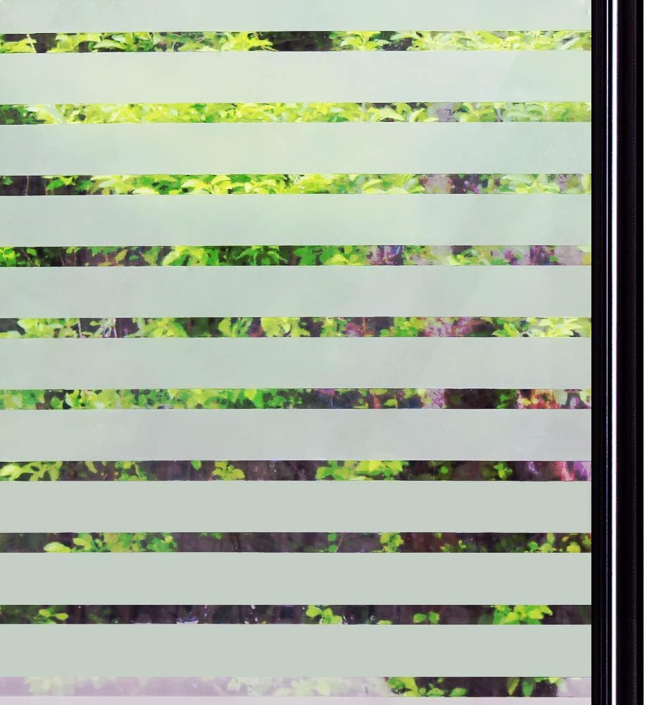 Folia okienna statyczna, dekoracyjna folia okienna z matowymi paskami – idealna do biura, sypialni, kuchni i domu (44,3 x 200 cm, gruby pasek)