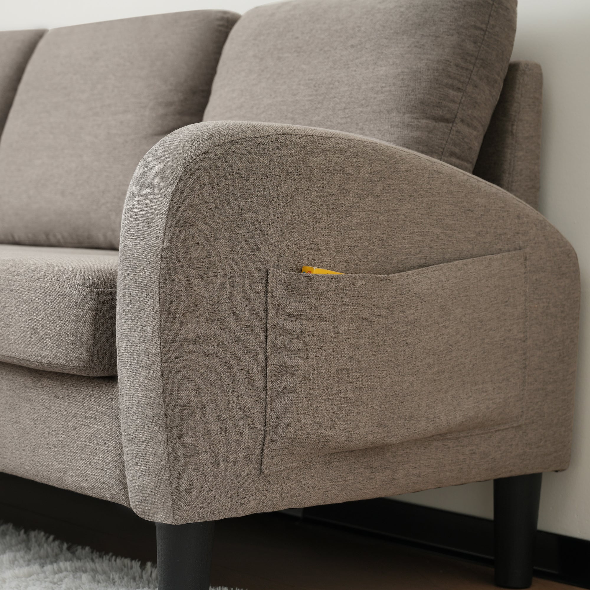 Sofá esquinero con chaise longue - 3 plazas - tejido de algodón y lino - Gris antracita - 3