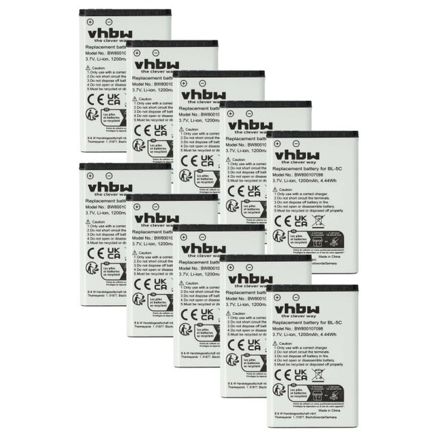 vhbw 10x batteria compatibile con Alinco DJ-CH272S, DJ-FX45, DJ-CH27B, DJ-CH27S, DJ-FX-446, DJ-FX446 smartphone cellulare (1200mAh, 3,7V, Li-Ion)