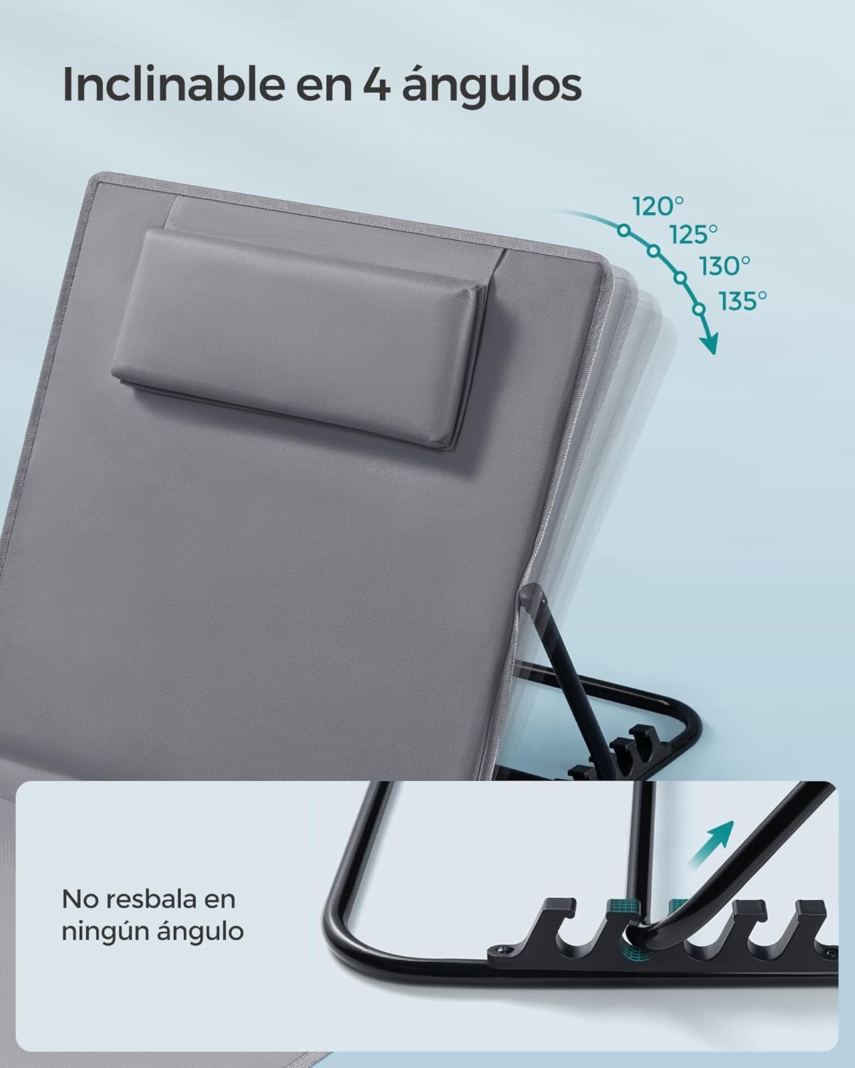 Juego de 2 Tumbonas de Playa, Tumbona, Respaldo Basculante, Portátil con Asa, para Camping Jardín Piscina, 158 x 55 cm, Gris Pizarra - 5