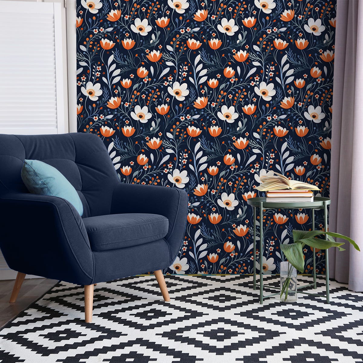 Papier peint intissé pré-encollé - FLEURS BLANCHES ET ORANGES - 1 ...