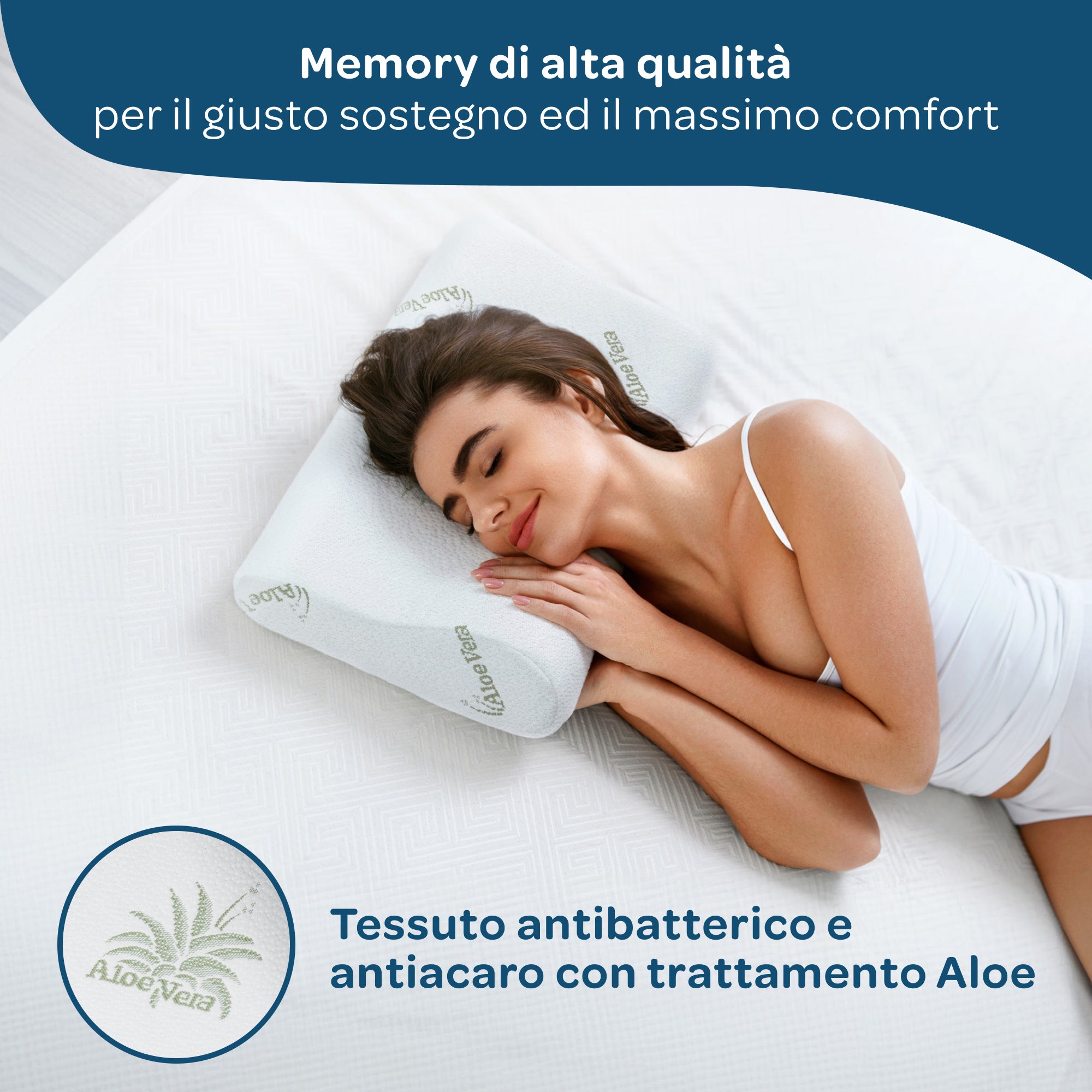 Cuscino Cervicale In Gel Memory Foam Since 2004 - 50x30 Cm Con Federa In Aloe Vera Lavabile