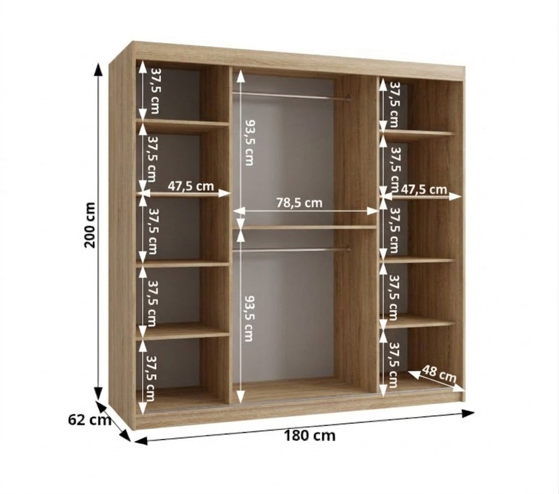 Szafa przesuwna garderoba MILO 180 x 62 x 200 cm Sonoma - 4