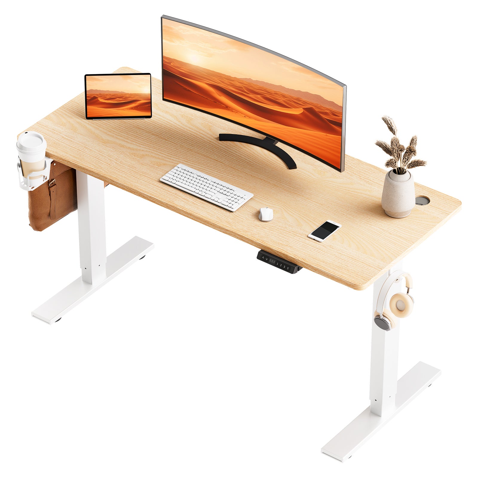 Elektryczne biurko 70x140 cm, USB-A i Type-C, cicha regulacja 69-117 cm, odbicie przy przeszkodzie, pamięć wysokości, ochrona przed kolizjami