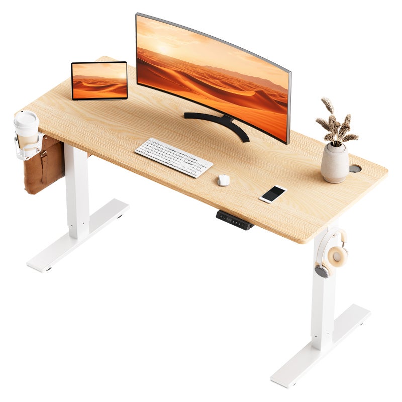 Elektryczne biurko 70x140 cm, USB-A i Type-C, cicha regulacja 69-117 cm, odbicie przy przeszkodzie, pamięć wysokości, ochrona przed kolizjami