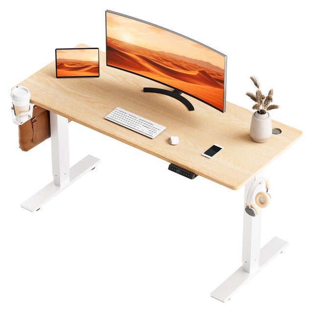 Bureau Assis-Debout Électrique, Dimensions 120x60 cm, Avec Fonction Mémoire Et Anti-Collision, Ports Usb-A Et Type-C, Hauteur Réglable De 70 À 119 cm
