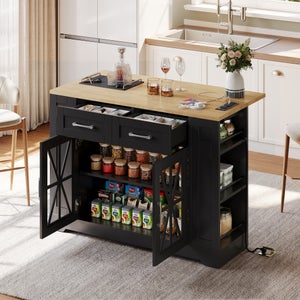 Credenza Cucina 135x40x80 Cm In Legno Naturale: 2 Ante E 5 Cassetti, Con Piano Di Lavoro