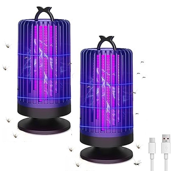 Zestaw 2 pułapek na komary UV - Przenośna elektryczna pułapka na muchy z lampą LED i wtyczką USB (do wnętrz/na zewnątrz: kuchnia/biuro)