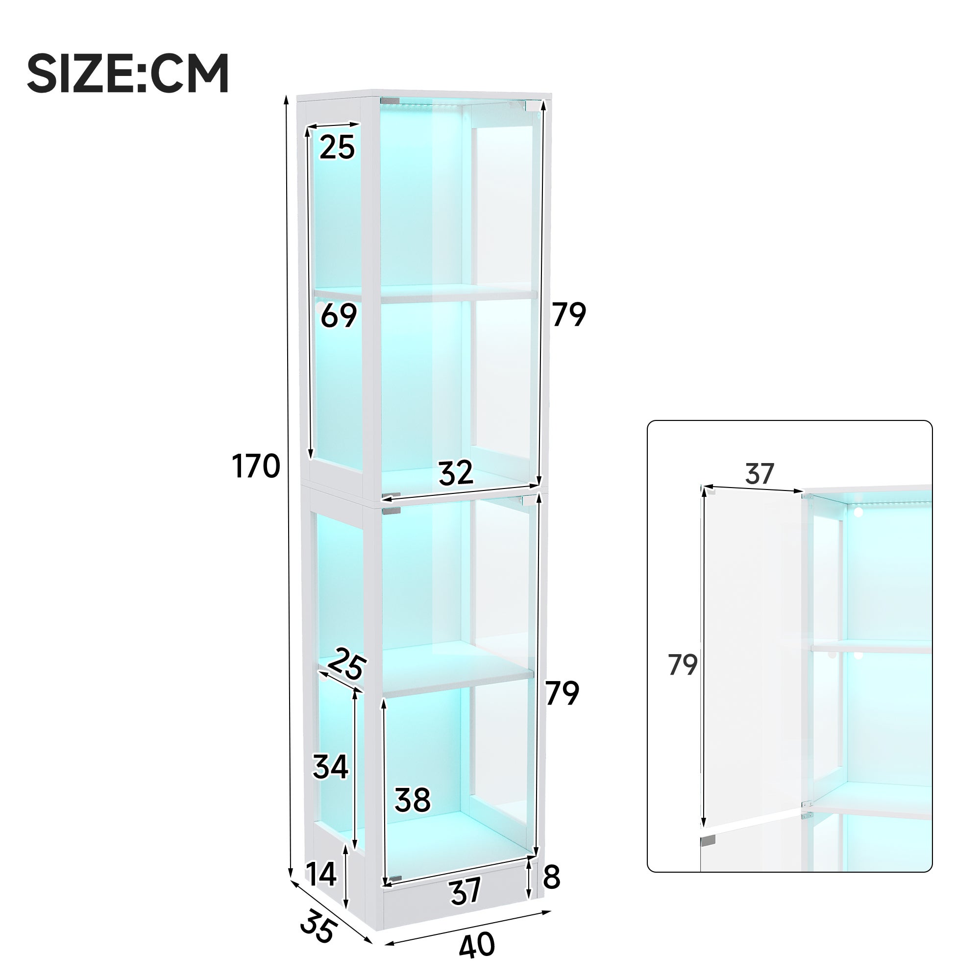 Witryna z 2 drzwiami - 40 x 35 x 170 cm - MDF i szkło - LED sterowane za pomocą aplikacji - Biała - 6