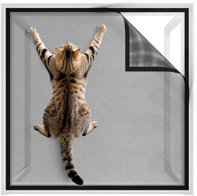 Malla para ventana a prueba de gatos (sin taladrar), 120 × 150 cm – Malla resistente, segura para gatos y a prueba de mosquitos