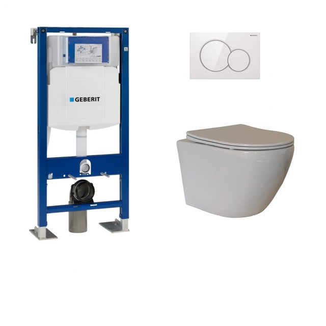 Pack Geberit UP320 + Cuvette sans bride KELOS Flush Blanc + Plaque Sigma Blanc