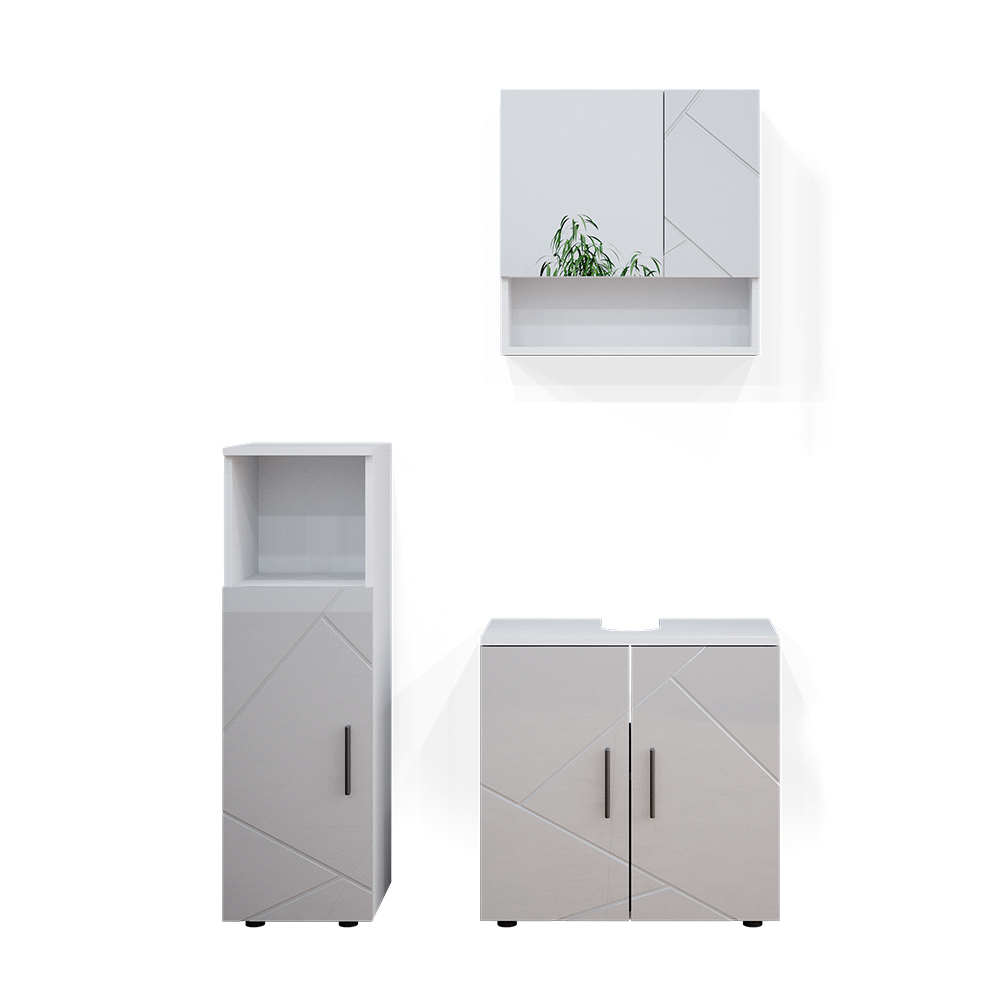 Vicco Zestaw mebli łazienkowych Irma, Biały wysoki połysk, 3 części