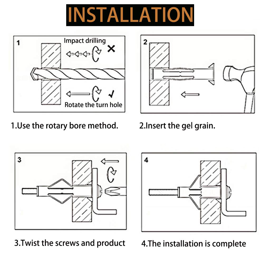 Ensemble d'ancrage pour mur creux de 50 pièces, kit d'ancrage pour cloison sèche avec vis, ancrages pour mur creux auto-perceurs - 8