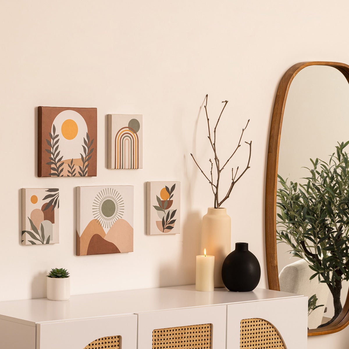 Lot de 5 toiles imprimées Cynthia beige 15x20/25x25cm - Atmosphera créateur d'intérieur - 2