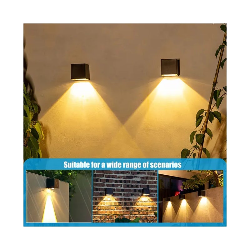 Zestaw 2 solarnych lamp ściennych LED IP65, ciepłe białe światło 3000K, wodoodporne oświetlenie ogrodowe na ścianę, ogrodzenie, taras i do ogrodu