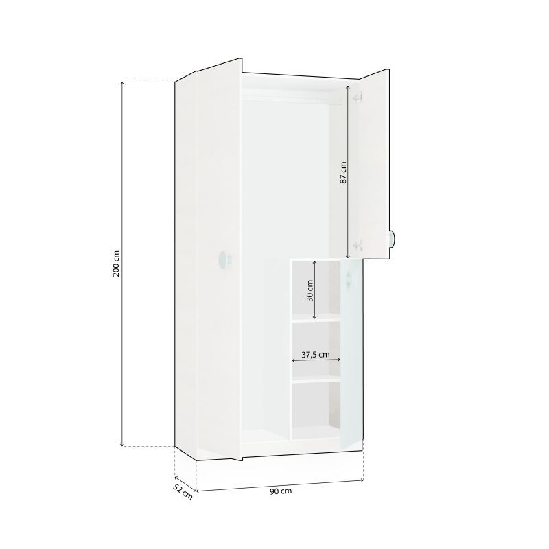 Armoire enfant CYANN 3 portes L90cm x H200cm - Blanc / Turquoise - 6