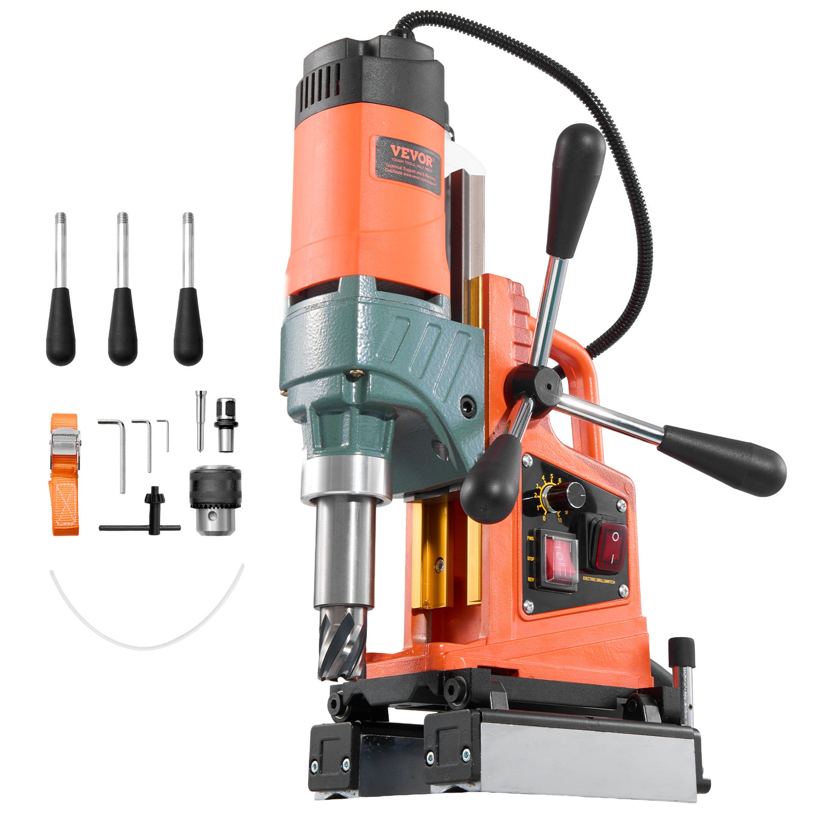 Wiertarka magnetyczna VEVOR 1400 W 850 obr./min regulowana 50 mm pomarańczowa