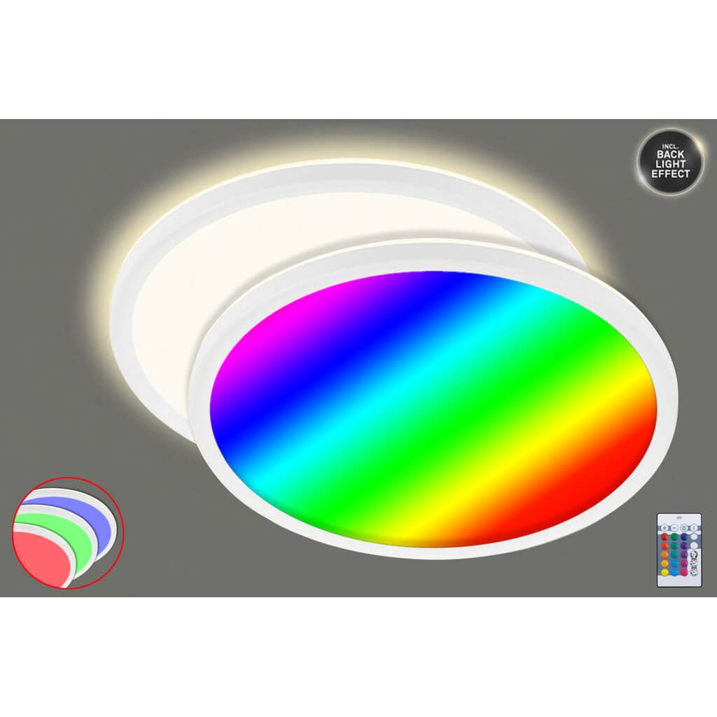 Plafonnier LED - rond ultra-plat RGB/W avec effet rétroéclairage - IP20 - Ø420 mm - Blanc - 4000K + RGB - 22W / 2700lm - Briloner - 6