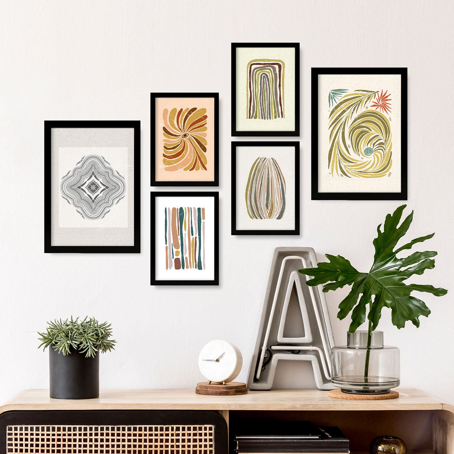Nacnic Ensemble 6 Impressions De Lignes Dans De Style Ethnique Cadre Décoratifs Pour Votre Chambre Maison Impression A4 A3 Avec Des Cadre Noir - 5