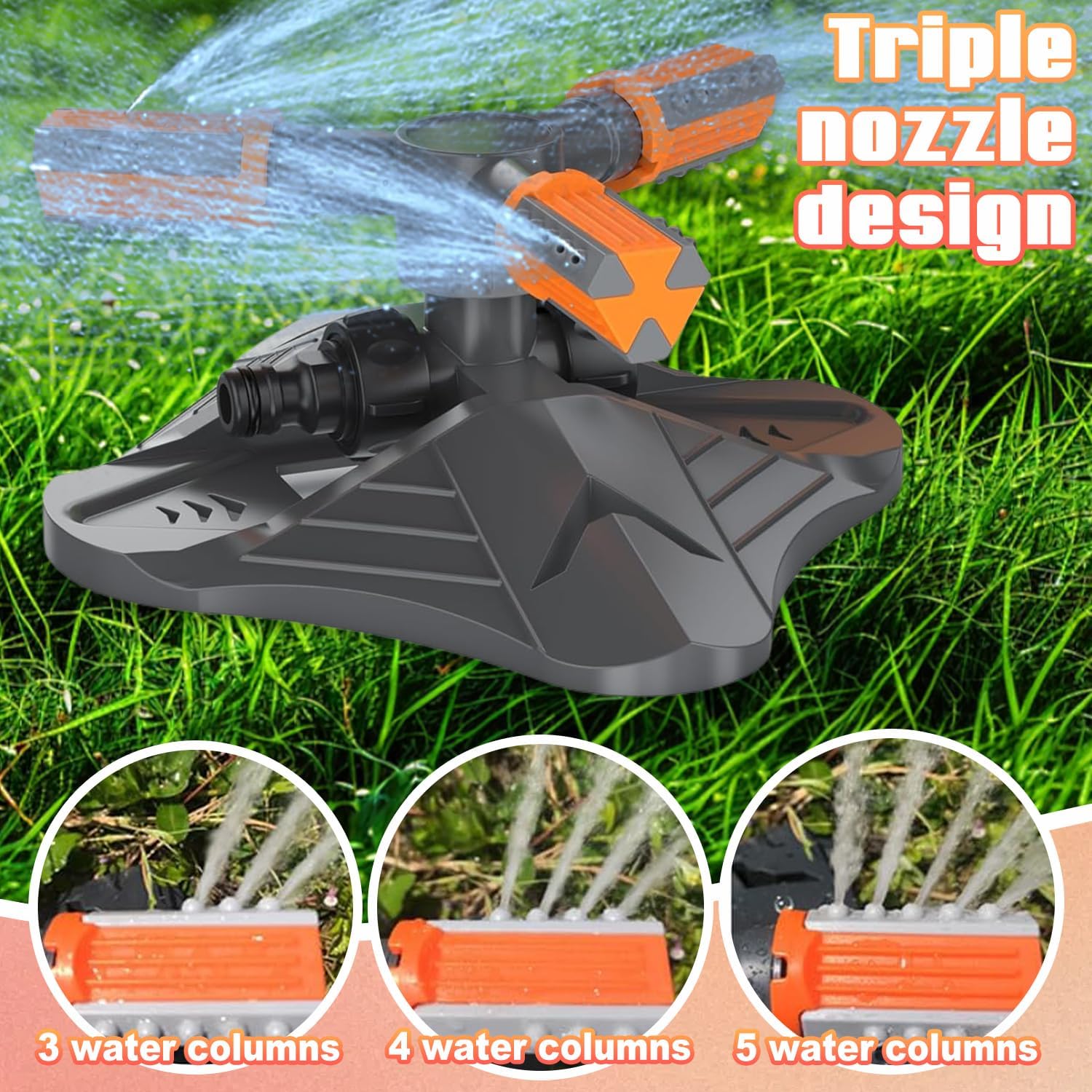 3 bras arroseur automatique - Rotatif réglable pour jardin - Pulvérisateur pelouse eau - Idéal irrigation gazon, massifs, potager - 4