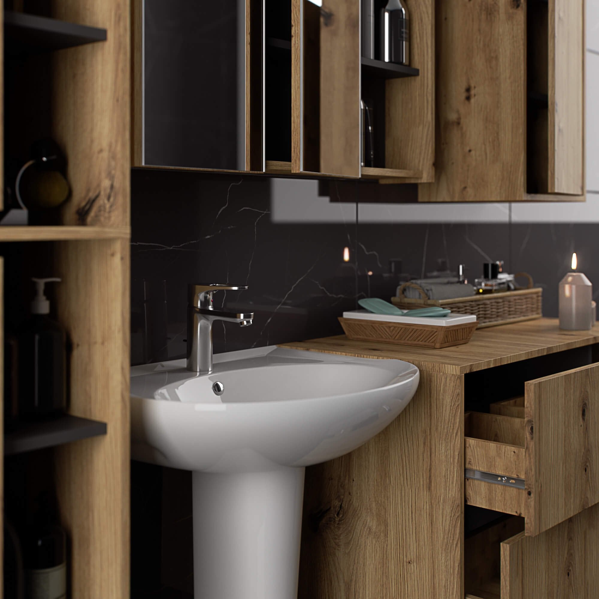 Mobile da bagno, rovere artigianale/grigio grafite, 90 x 60 x 45,5 cm - 8