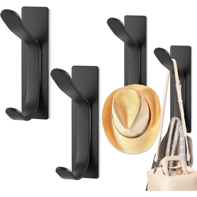 szt Wieszak ścienny bez wiercenia czarny solidny haczyk ścienny wieszak na ręczniki do łazienki ze stali nierdzewnej konstrukcja podwójnym haczykiem