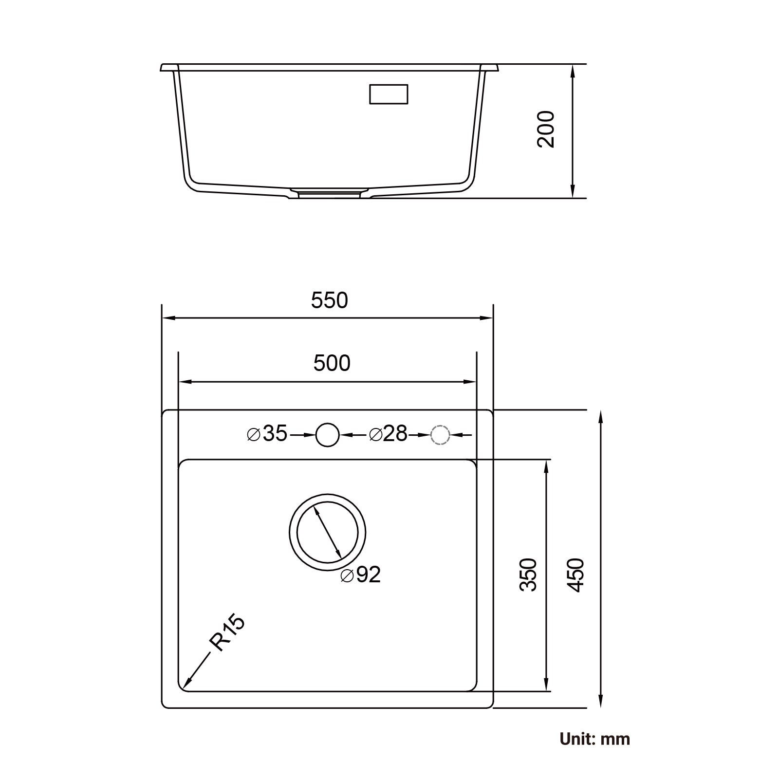 Cecipa max Évier Cuisine en Granit 55*45*20cm, Evier 1 Bac Noir Kit de Vidage, Evier a Encastrer Évier Cuisine Encastré - 7