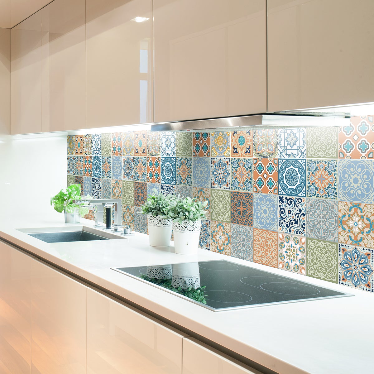 Credence Cuisine Carreaux Adhesif Cuisine Stickers Carrelage 15x15cm - Imitation Carreaux Ciment - 30 Pièces - Pour Cuisine/Salle De Bain Carrelage Adhesif Mural Papier Peint