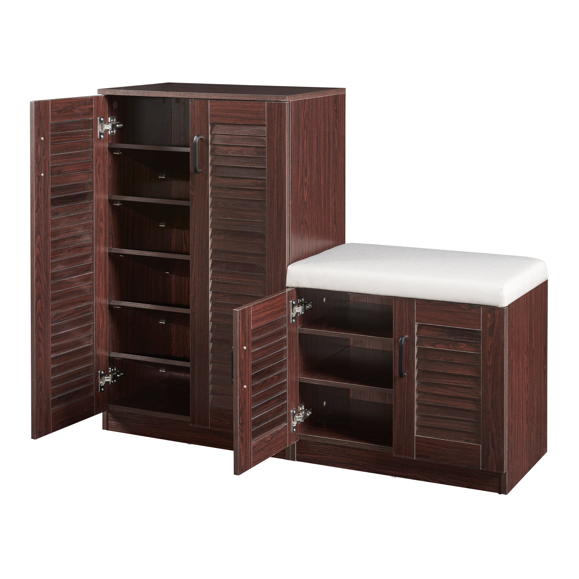 Meuble à chaussures Løten avec banquette 97 x 120 x 36 cm effet wengé [en.casa] - 5