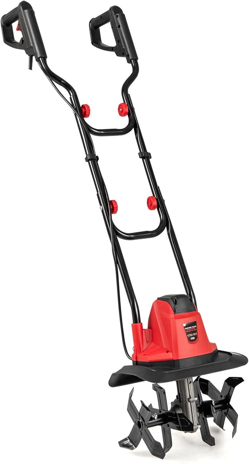Elektryczna Glebogryzarka Przewodowa 1200 W, Ręczna Glebogryzarka z Frezem 10 A, Szerokość Robocza i Głębokość Robocza 22cm (Czerwona, Szerokość 32,5)