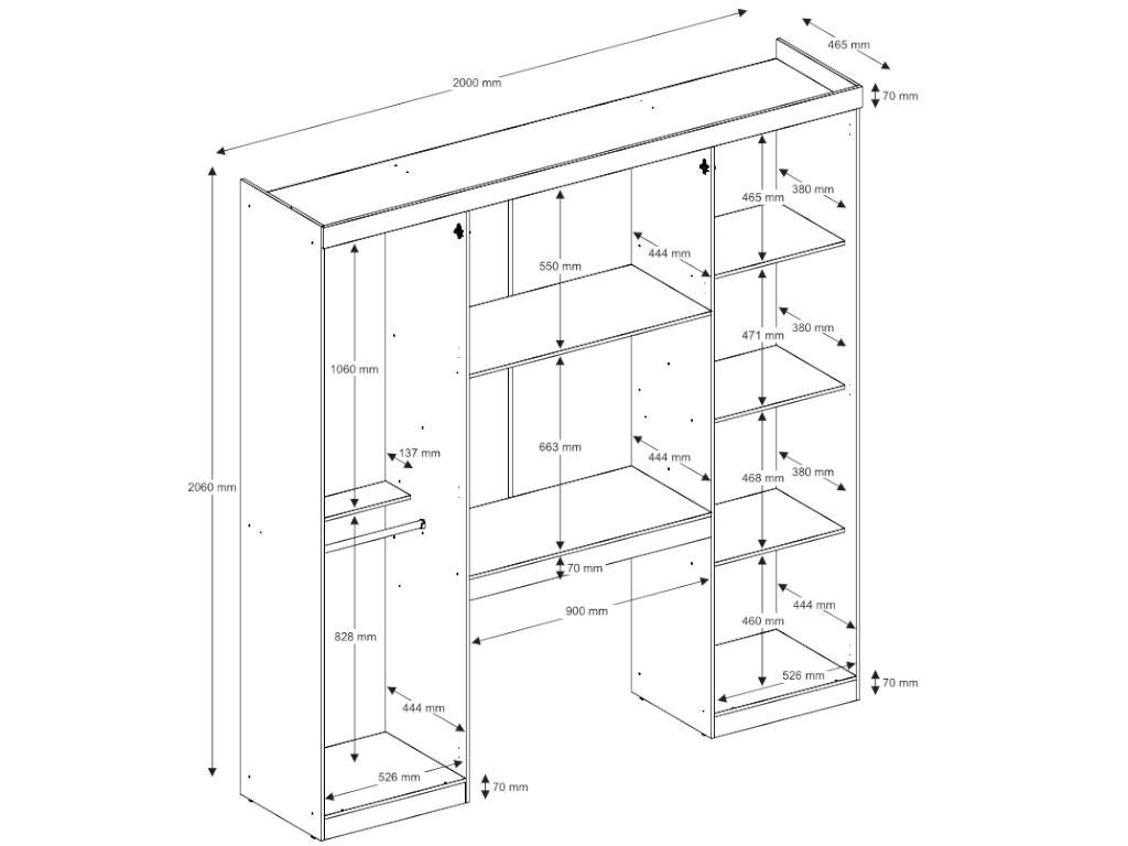 Pont de lit ANTERO - 6 portes - Avec armoires et rangements - L.200 cm - Blanc - 3